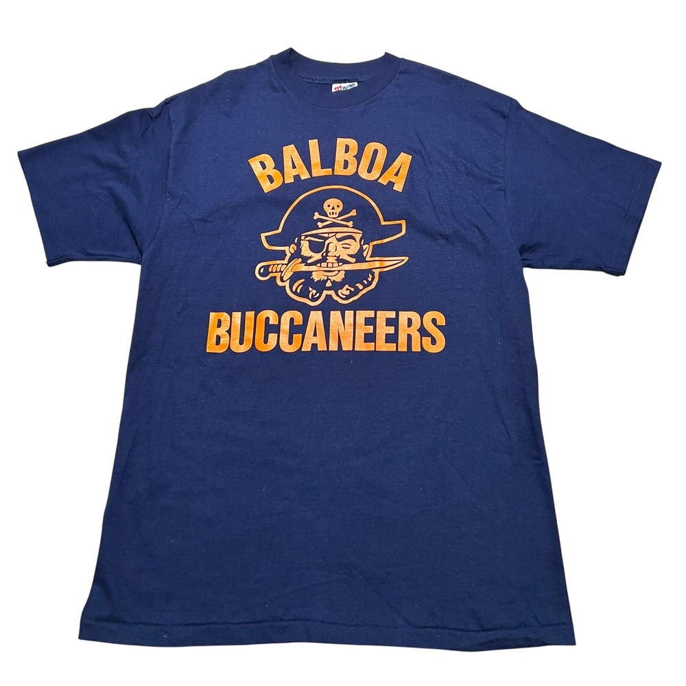 Hanes T-Shirt Mens Large Navy Balboa Buccaneers Pirate Graphic Vintage Beefy-T
